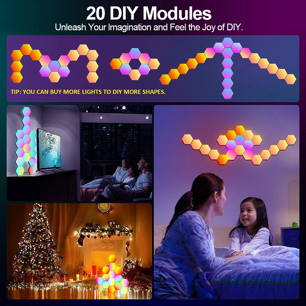 Lámpara de pared hexagonal inteligente RGB con cambio de color, luz ambiental nocturna personalizable