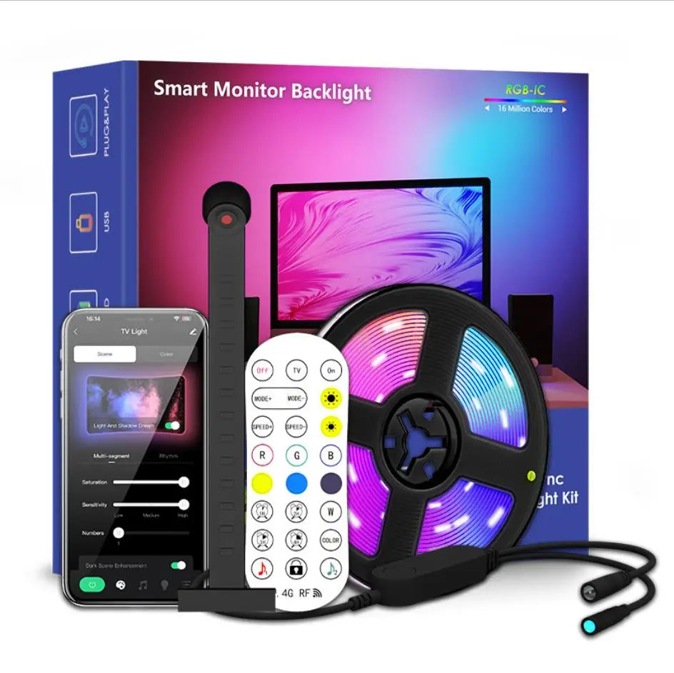 Tira de retroiluminación LED RGBIC para TV con control