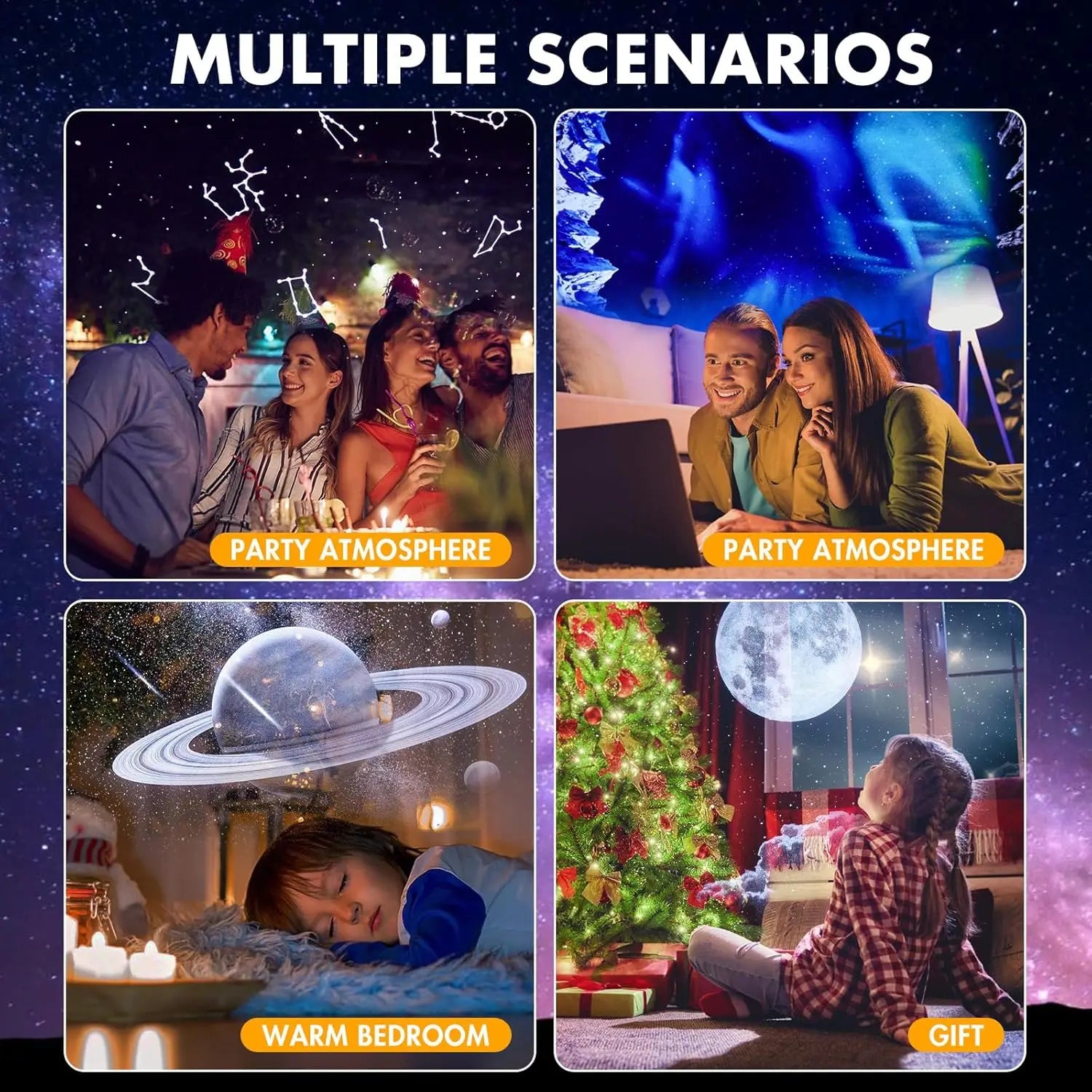 Proyector de luz nocturna USB con efecto de estrellas, rotación de 360°