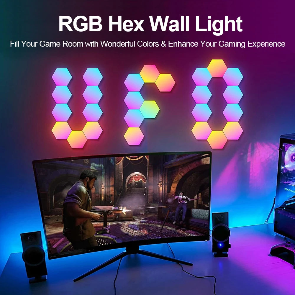 Lámpara de pared hexagonal inteligente RGB con cambio de color, luz ambiental nocturna personalizable
