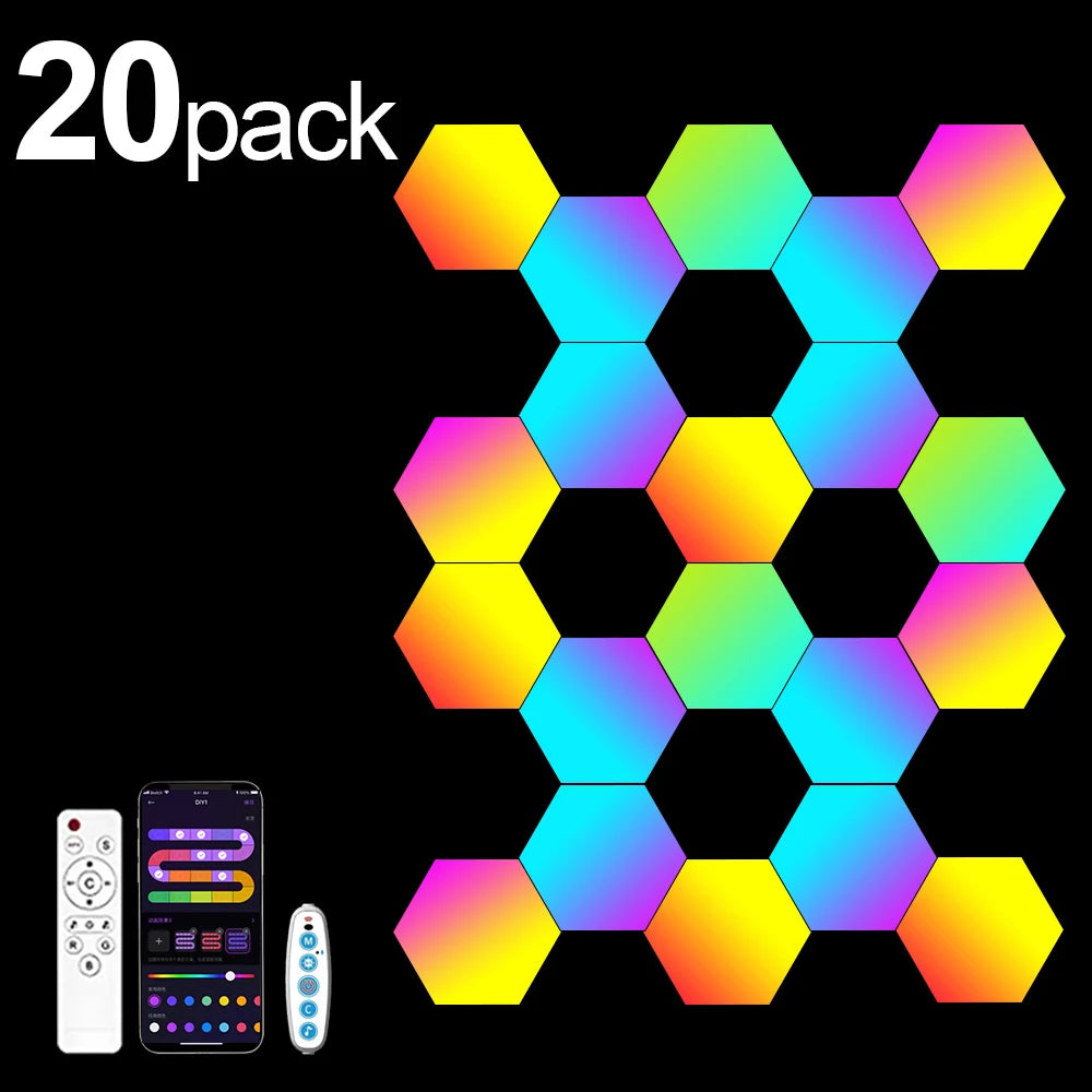 Lámpara de pared hexagonal inteligente RGB con cambio de color, luz ambiental nocturna personalizable
