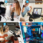 Micrófono USB Haomuren para PC y Mac, ideal para juegos, grabación, streaming y podcasts.