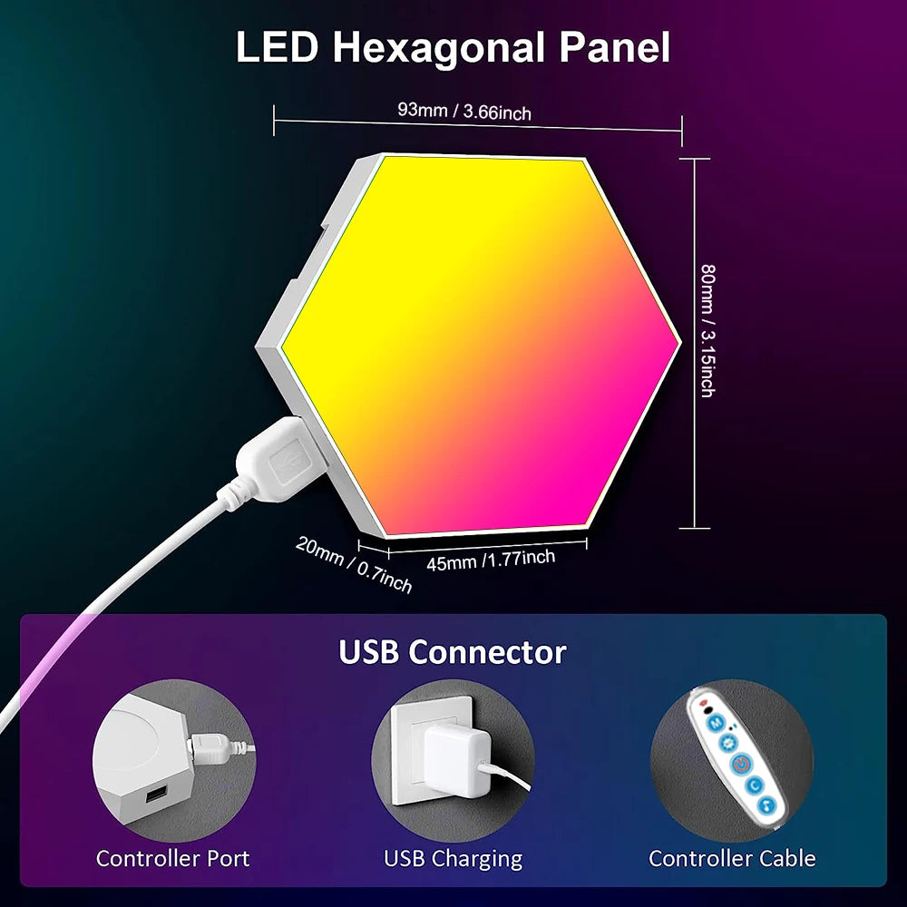 Lámpara de pared hexagonal inteligente RGB con cambio de color, luz ambiental nocturna personalizable