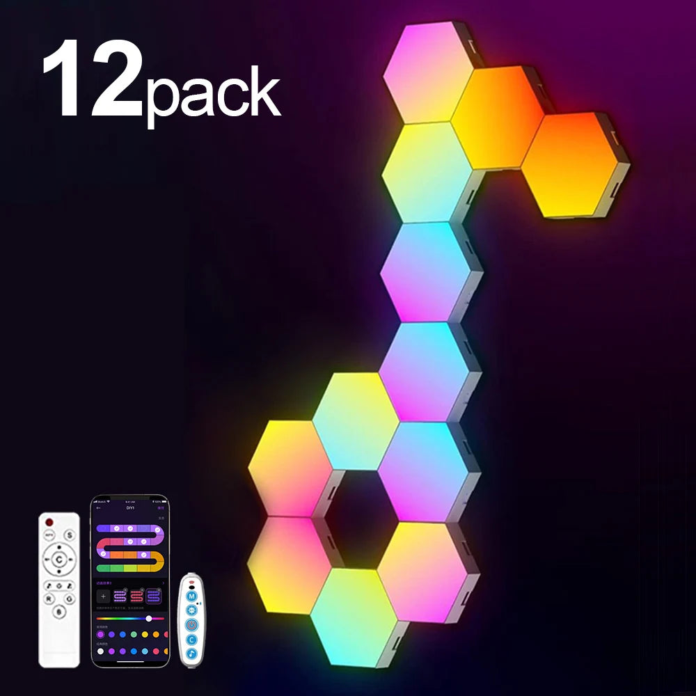 Lámpara de pared hexagonal inteligente RGB con cambio de color, luz ambiental nocturna personalizable