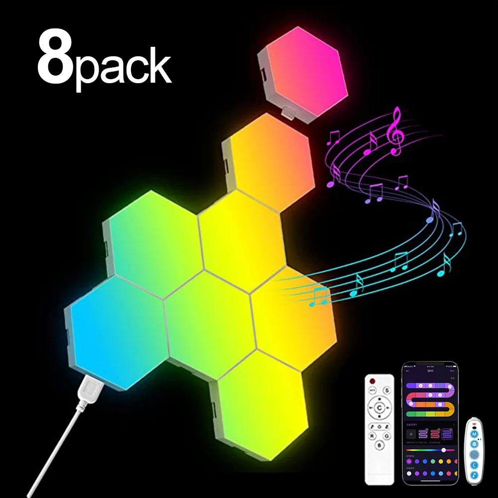 Lámpara de pared hexagonal inteligente RGB con cambio de color, luz ambiental nocturna personalizable