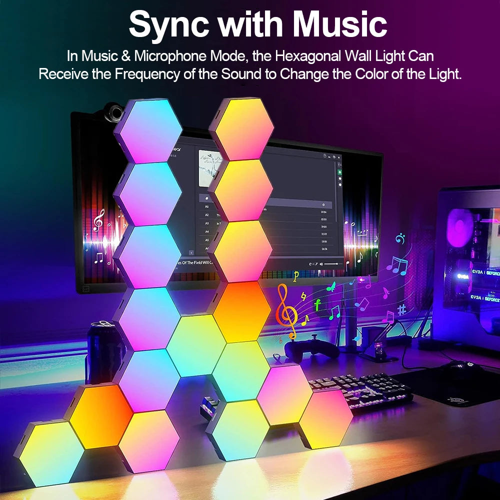 Lámpara de pared hexagonal inteligente RGB con cambio de color, luz ambiental nocturna personalizable
